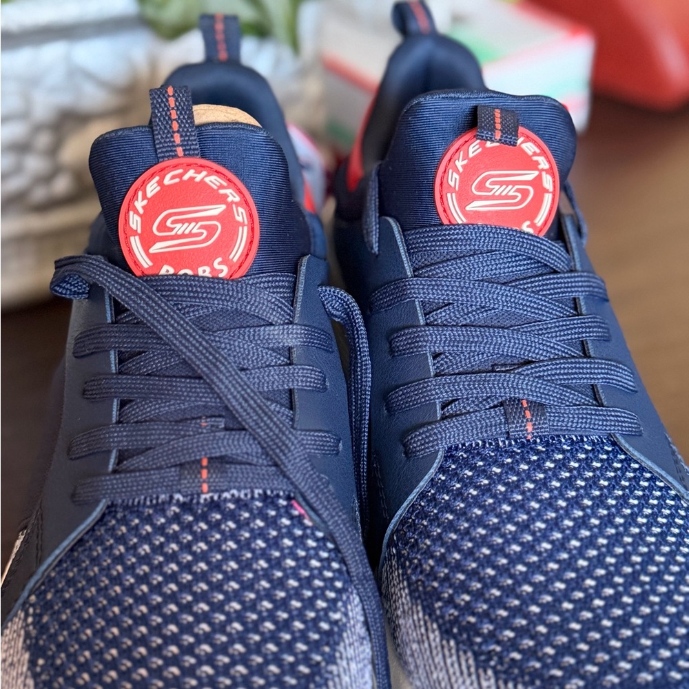 Skechers Navy and Red Lace-Up Comfort Sneakers - Picture 5 of 9